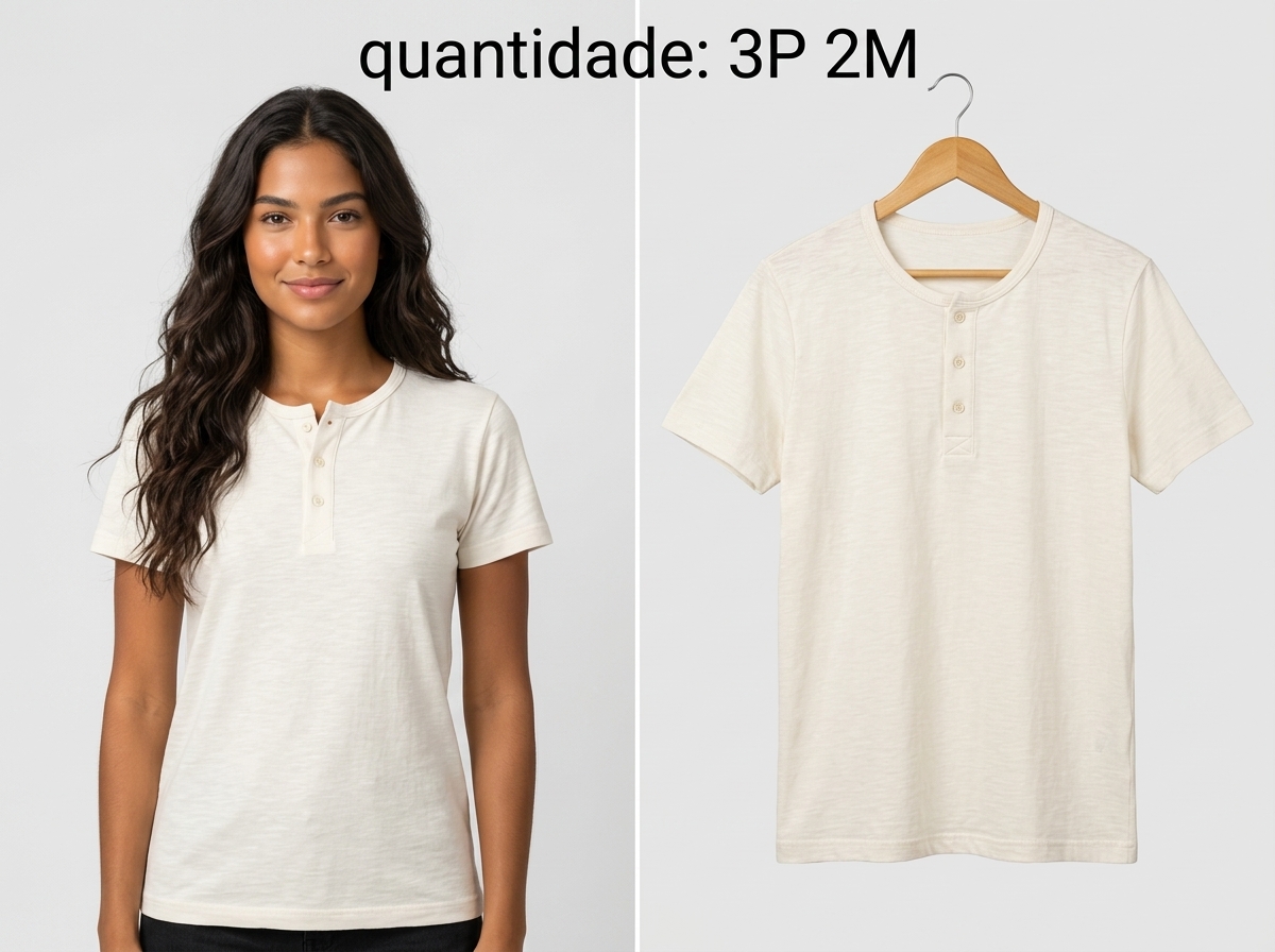 Camiseta Henley Off-White/Creme (botões)