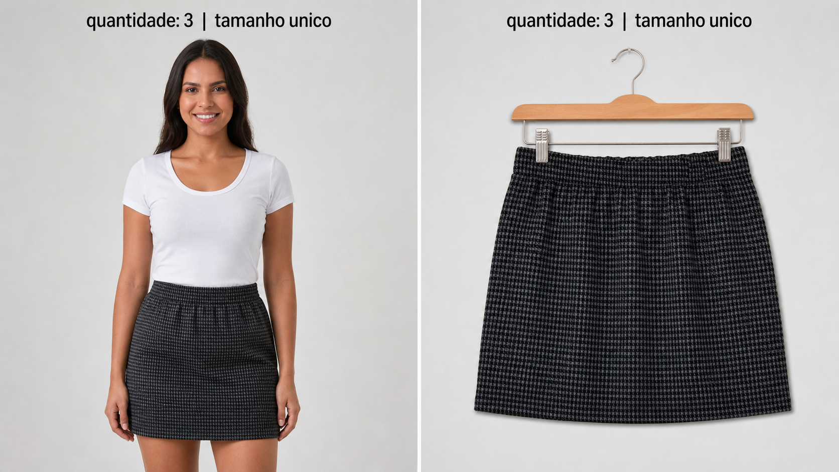 Saia Mini Xadrez Grafite Houndstooth