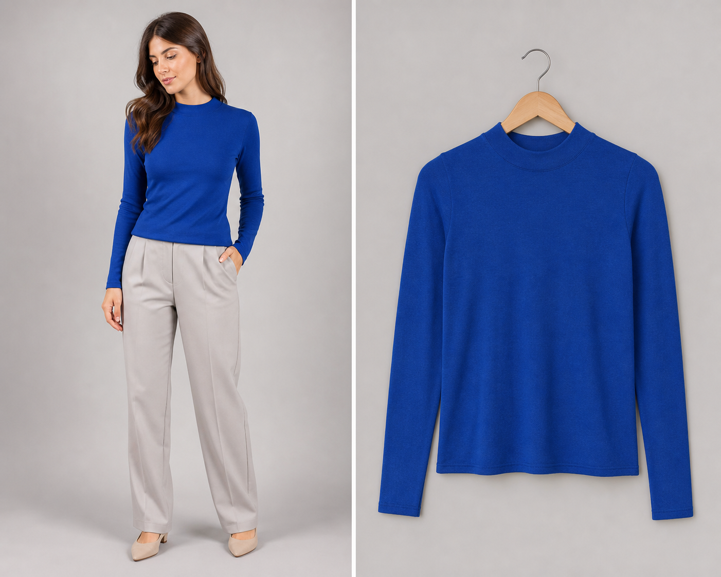 Blusa de malha azul royal gola careca