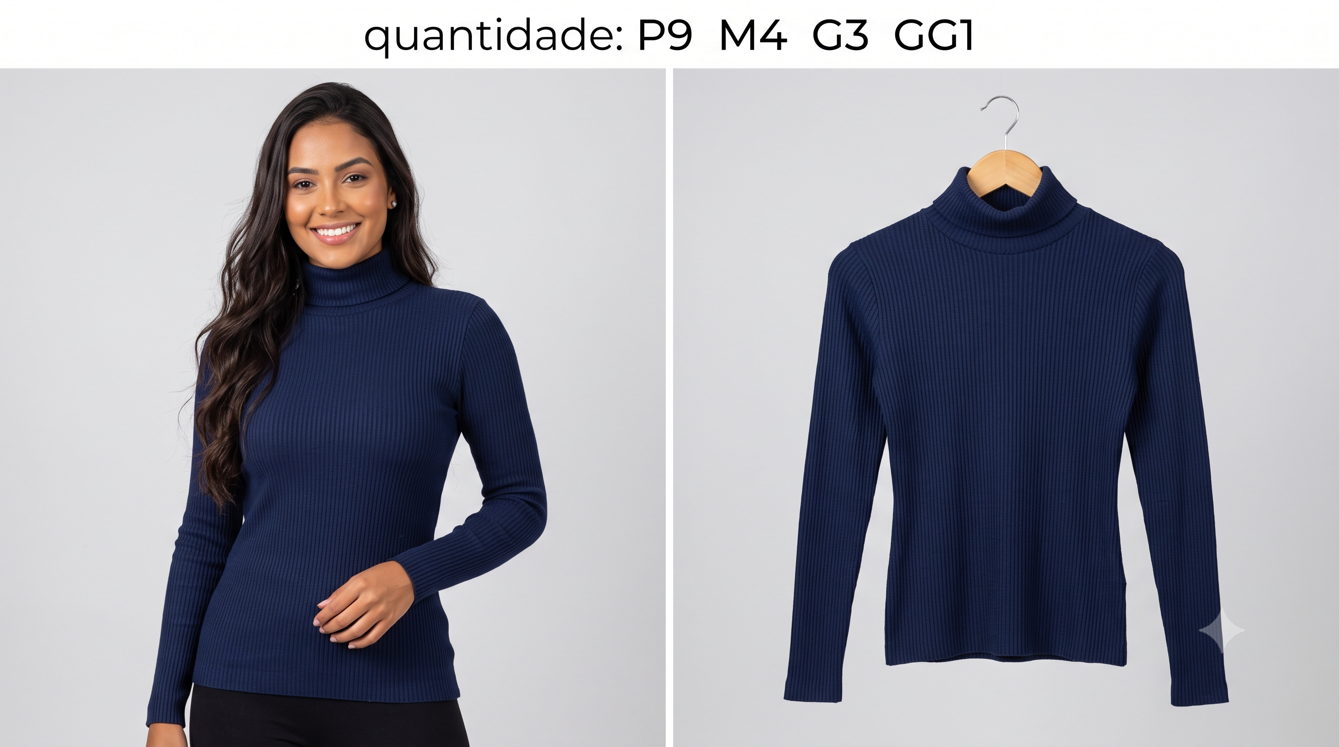 Blusa Canelada Azul-Marinho (gola alta)