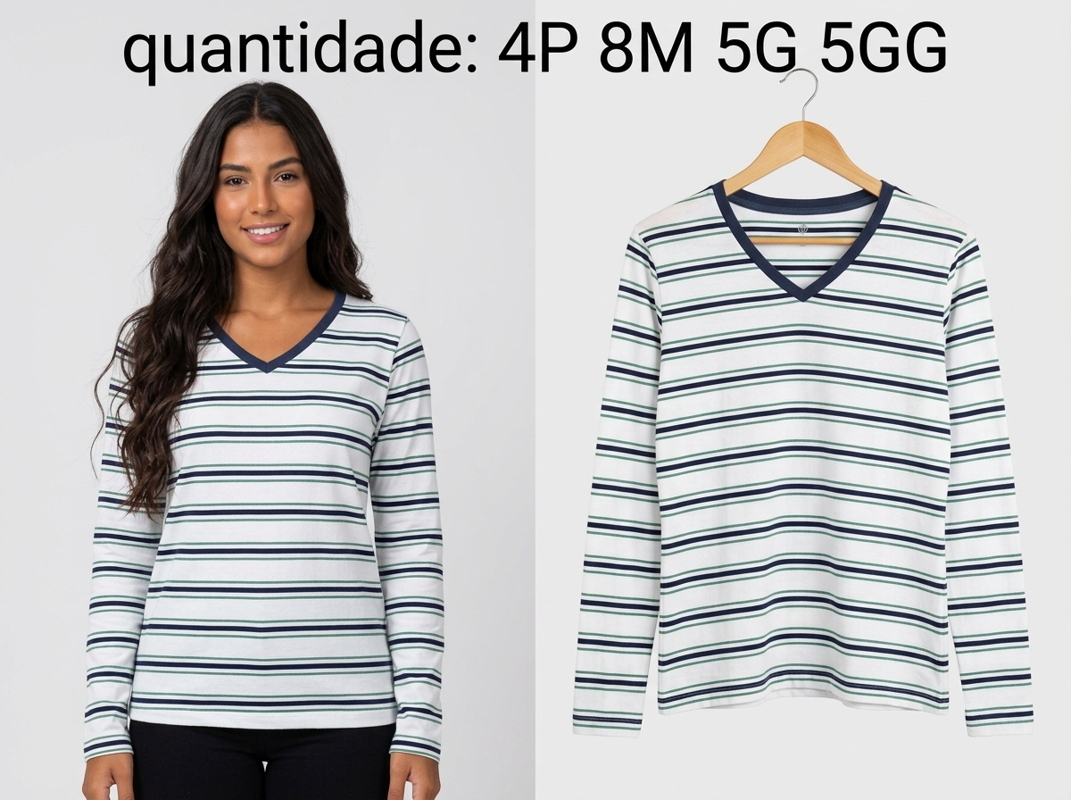 Blusa Listrada Branco/Verde/Marinho