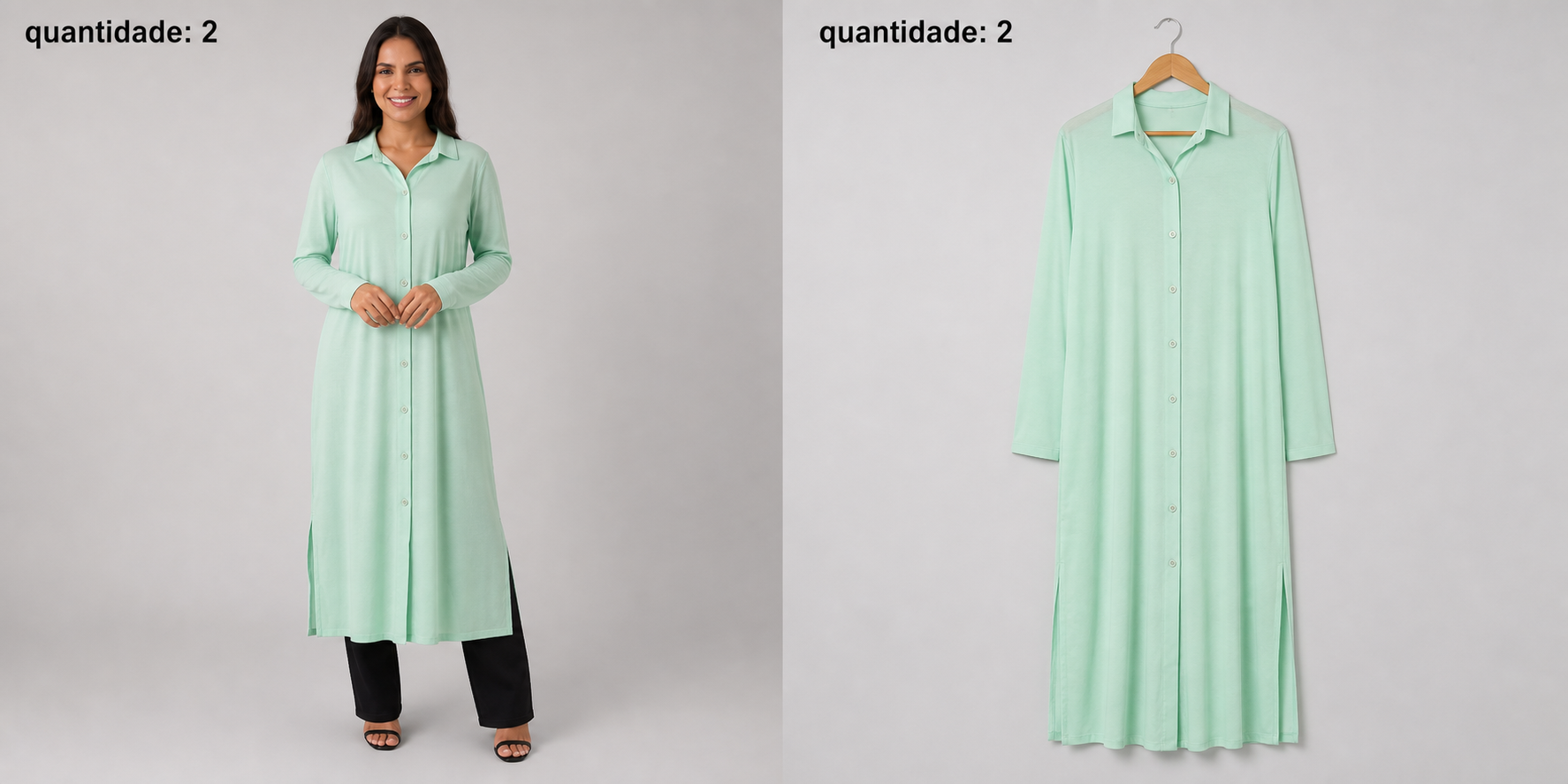 Vestido/Camisa Longa Verde-Menta
