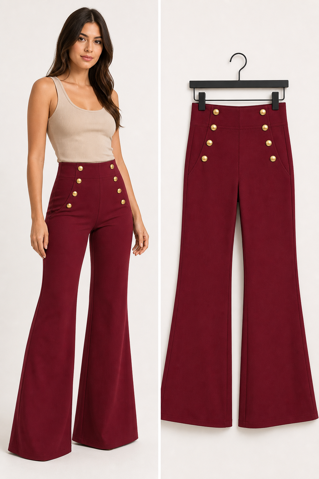 Calça Flare Vinho c/ Botões Dourados