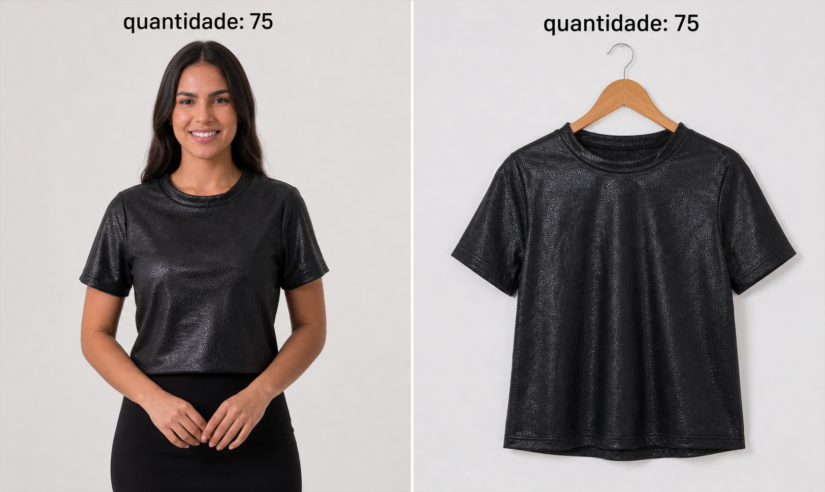 Camiseta Preta Texturizada (tipo couro)