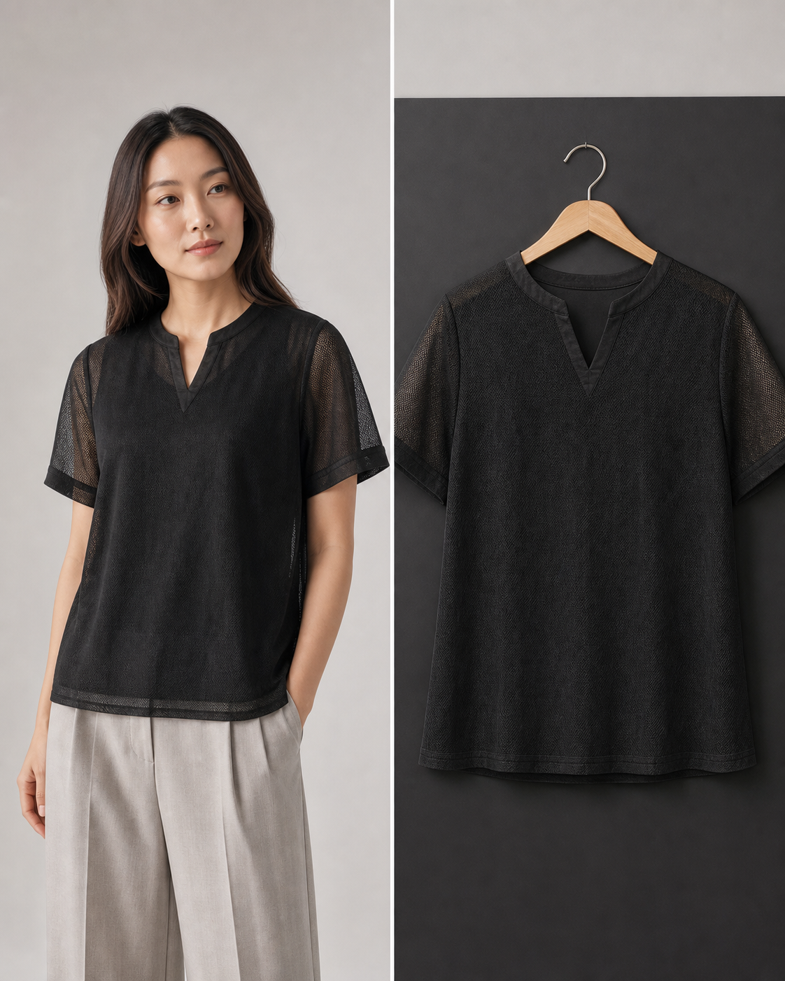 Blusa de tule preta decote em V