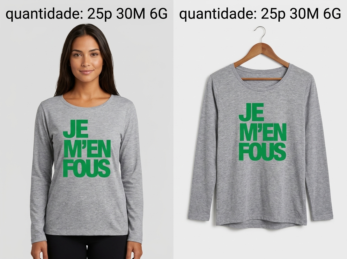Camiseta Manga Longa Cinza "Je M'en Fous"