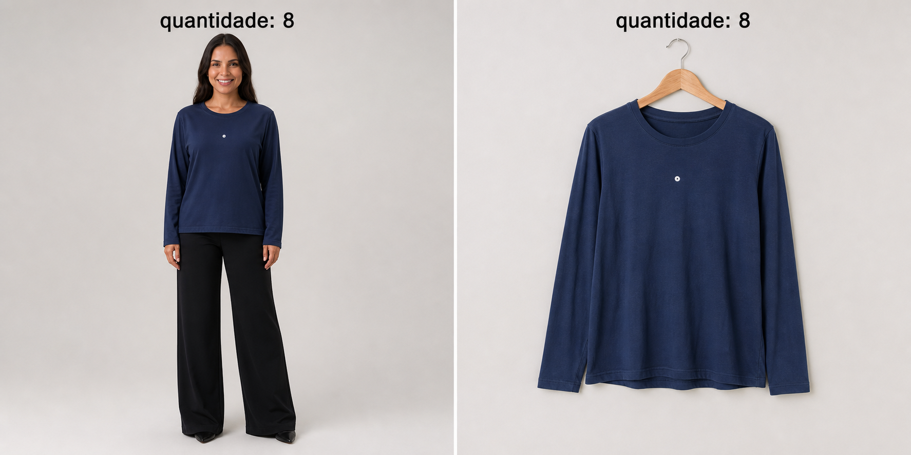 Blusa azul-marinho b?sica manga longa