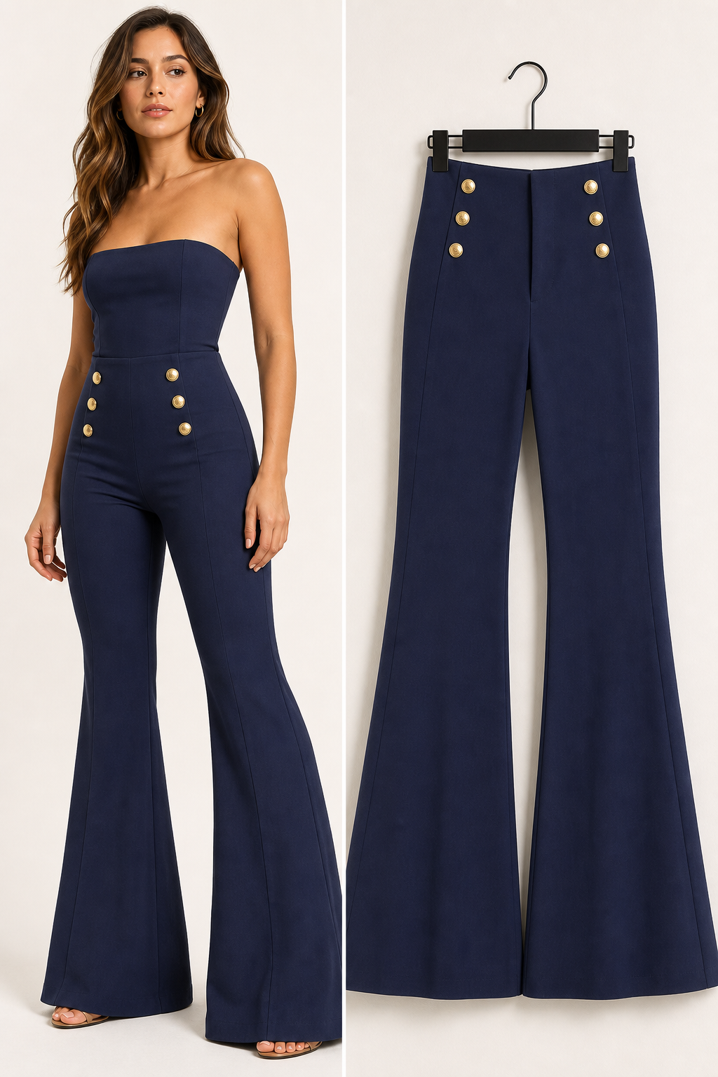 Calça Jeans Flare Azul-Marinho c/ Botões Dourados