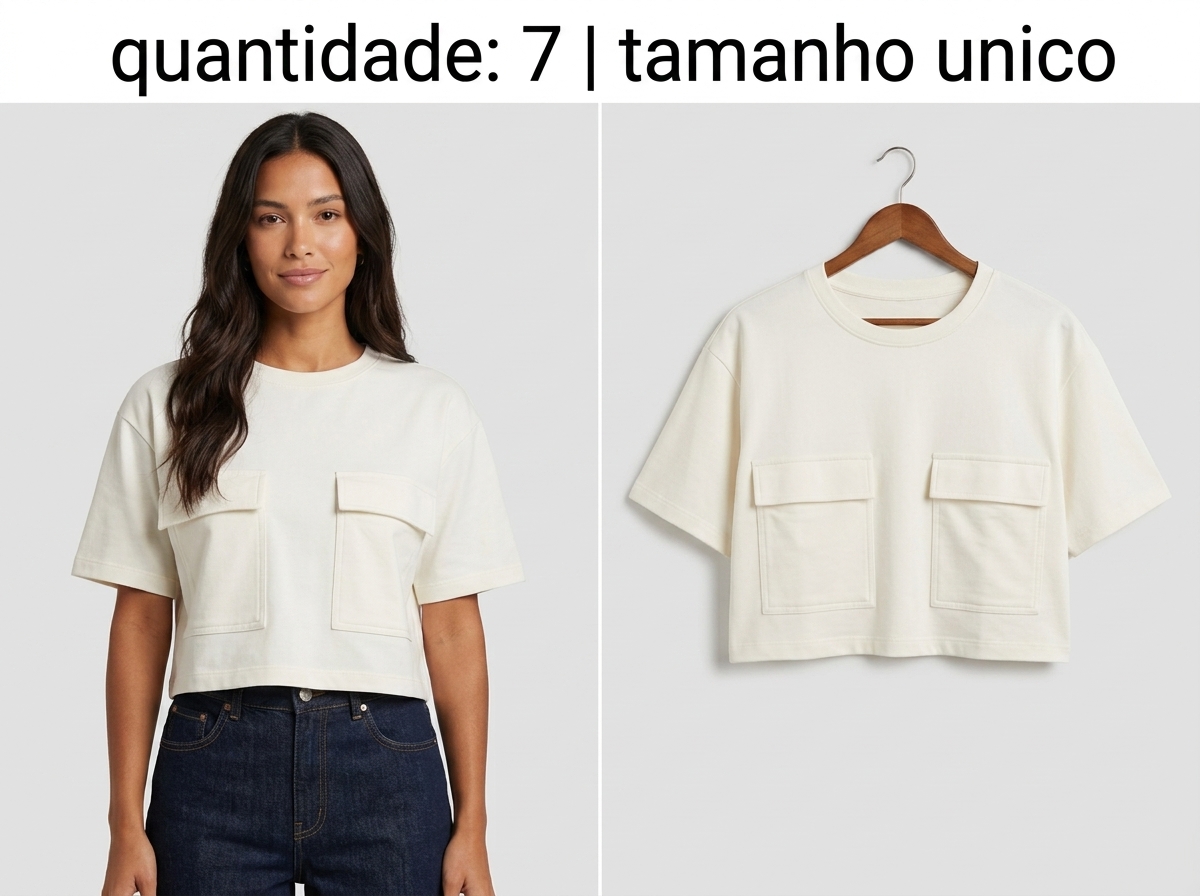 T-shirt Cropped Off-White com Bolsos