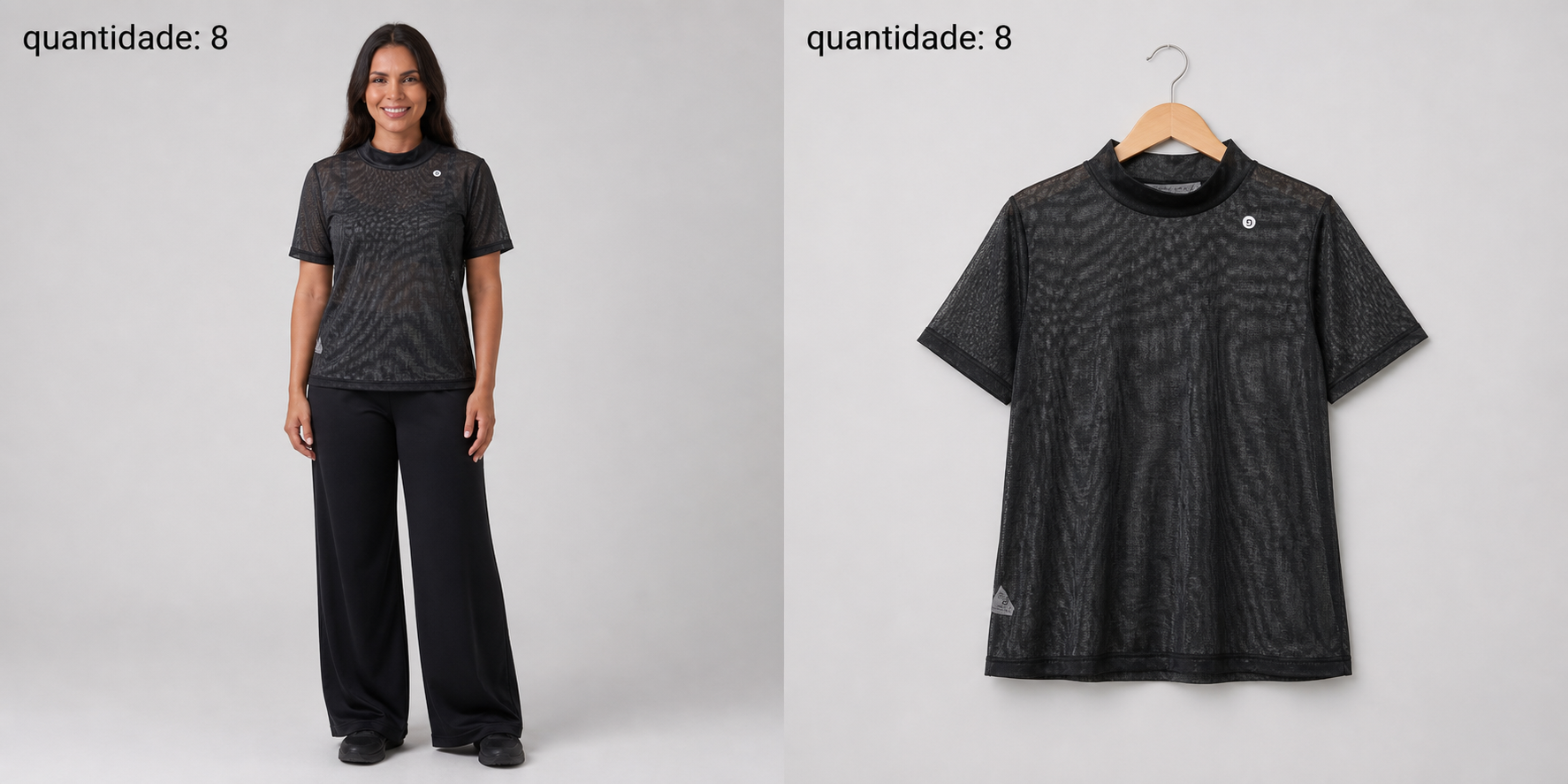 Blusa de tule preta gola alta