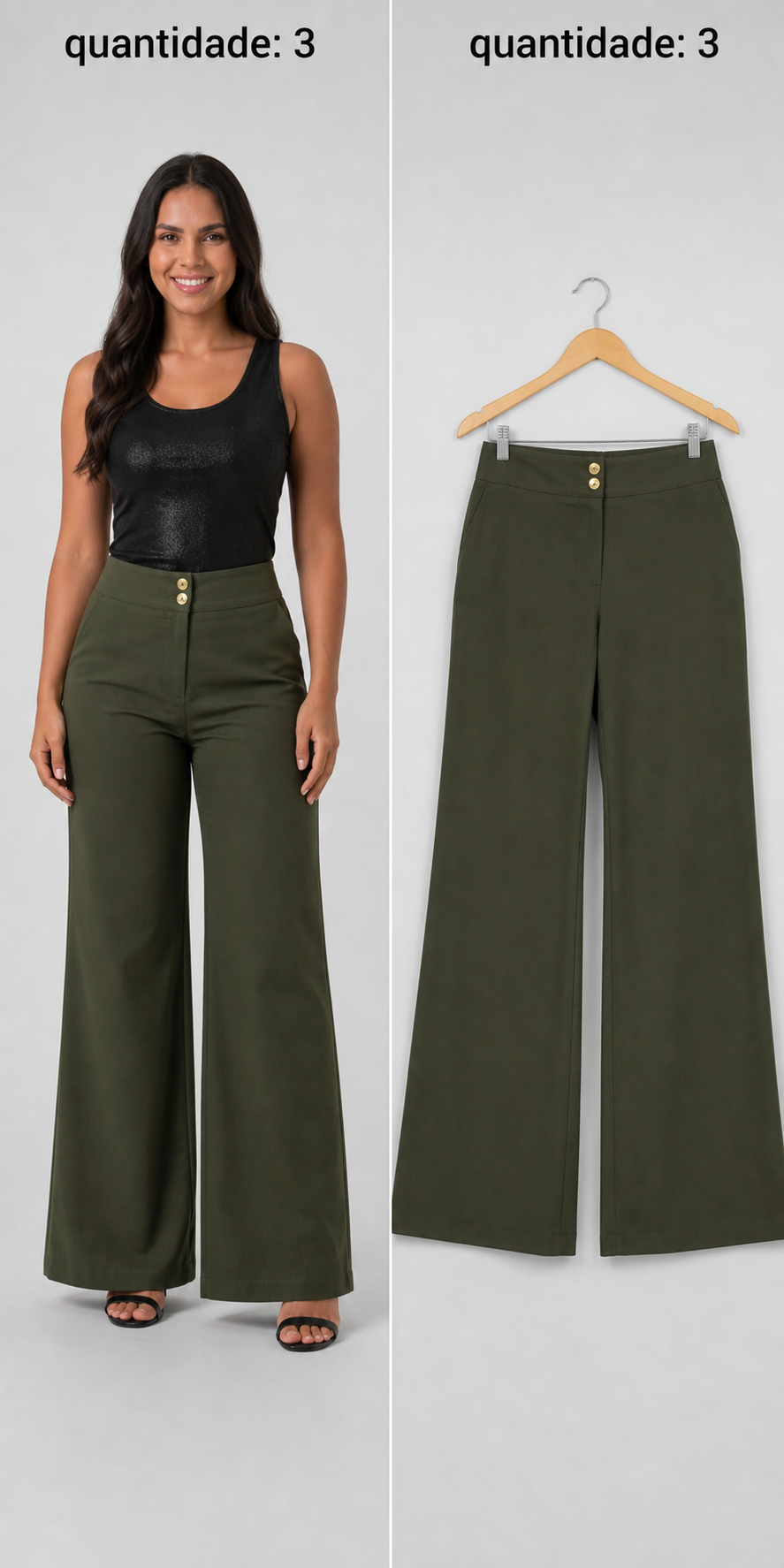 Calça Flare Verde-Militar c/ Botões Dourados
