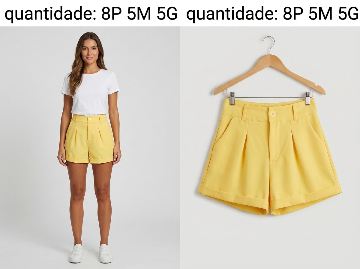 Shorts Alfaiataria Amarelo Pregueado