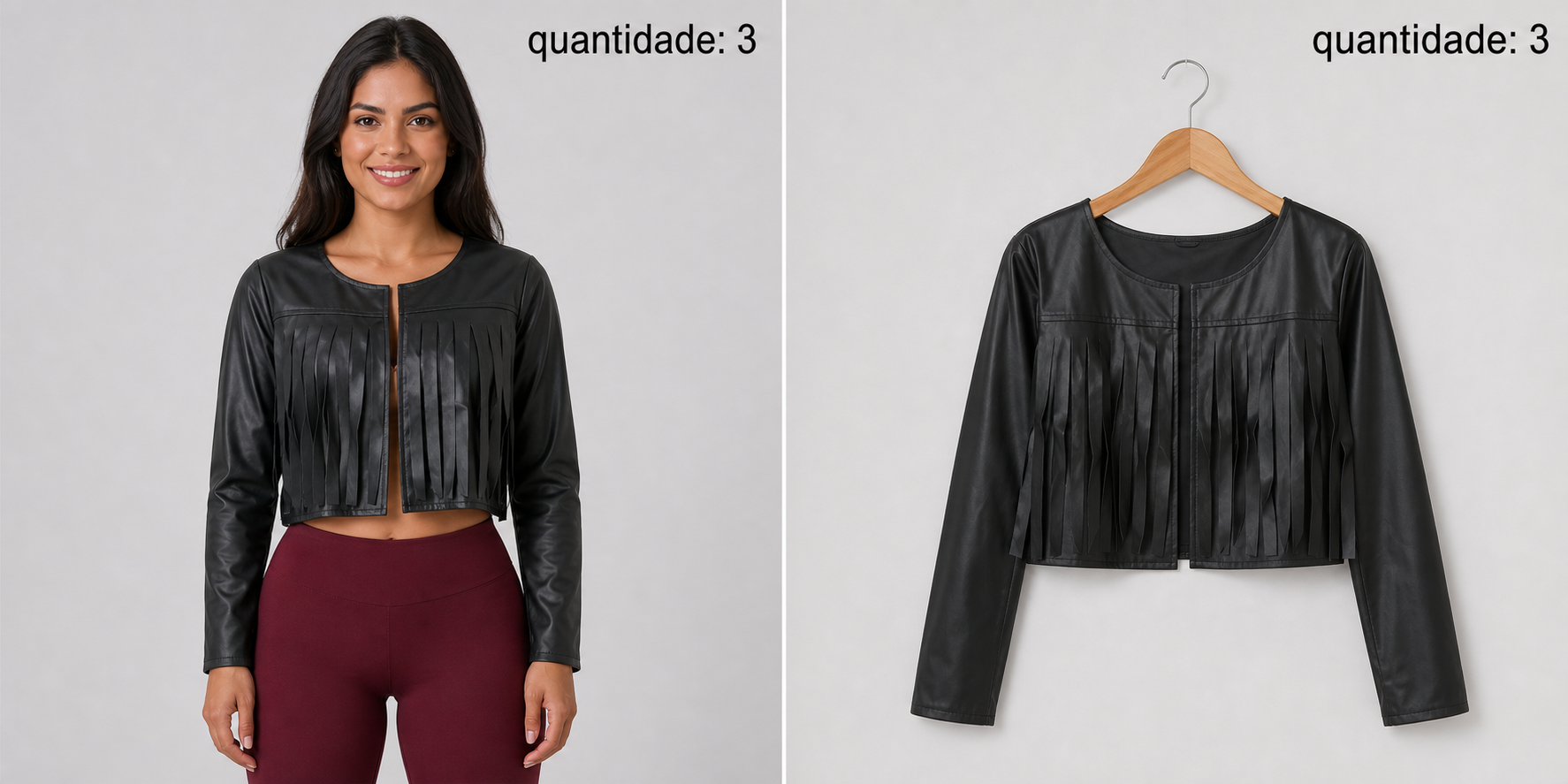 Jaqueta de Couro Sintético com Franjas